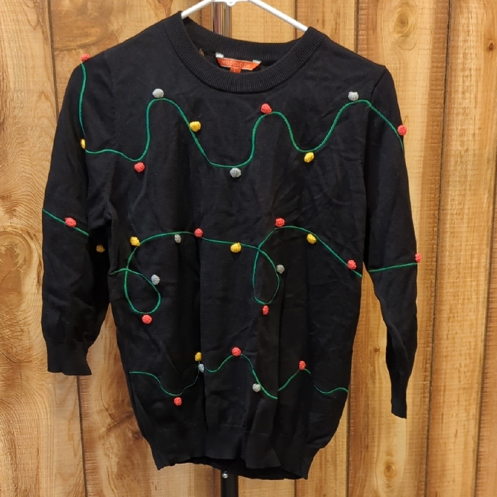 ModCloth holiday light Black Sweater with Colorful Lights L